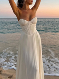 White Strapless A-Line Chiffon Long Party Dress Fashion Evening Party Dress, HZ0319