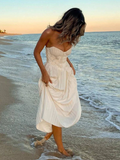 White Strapless A-Line Chiffon Long Party Dress Fashion Evening Party Dress, HZ0319