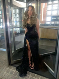 Shiny Black Strapless Sheath Long Party Dress Sexy Evening Party Dress, HZ0319