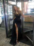 Shiny Black Strapless Sheath Long Party Dress Sexy Evening Party Dress, HZ0319