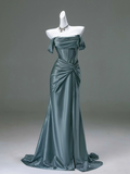 Elegant Off Shoulder Mermaid Satin Long Party Dress Formal Birdesmaid Dress, HZ0319