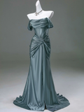 Elegant Off Shoulder Mermaid Satin Long Party Dress Formal Birdesmaid Dress, HZ0319