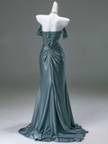 Elegant Off Shoulder Mermaid Satin Long Party Dress Formal Birdesmaid Dress, HZ0319