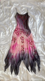 Vintage Spaghetti Straps Ombre Sheath Beading Chiffon Long Party Dress, HZ0319