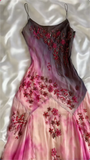 Vintage Spaghetti Straps Ombre Sheath Beading Chiffon Long Party Dress, HZ0319