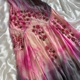 Vintage Spaghetti Straps Ombre Sheath Beading Chiffon Long Party Dress, HZ0319