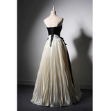 Classy Strapless A-Line Satin Long Formal Prom Dress Evening Party Dress, HZ0319