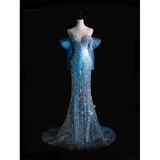 Gorgeous Blue Mermaid Sequins Long Formal Prom Dress Evening Party Dress, HZ0319