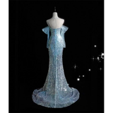 Gorgeous Blue Mermaid Sequins Long Formal Prom Dress Evening Party Dress, HZ0319