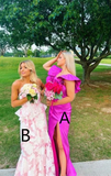 Pink Strapless Floral Printed Mermaid Prom Dress Long Party Dress HZ0319
