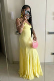 Sexy Yellow Spaghetti Straps Sheath Long Party Dress Wedding Guest Dress, HZ0319