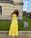 Sexy Yellow Spaghetti Straps Sheath Long Party Dress Wedding Guest Dress, HZ0319