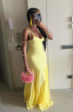 Sexy Yellow Spaghetti Straps Sheath Long Party Dress Wedding Guest Dress, HZ0319