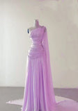 Pink One Shoulder A-Line Beading Chiffon Long Party Dress Formal Prom Dress, HZ0319