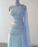 Pink One Shoulder A-Line Beading Chiffon Long Party Dress Formal Prom Dress, HZ0319