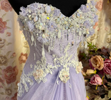 Light Lilac Sweetheart Beading Chiffon Vintage Long Party Dress Evening Dress, HZ0319