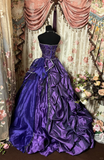 Dark Purple Strapless A-Line Satin Retro Long Party Dress Evening Ball Gown, HZ0319
