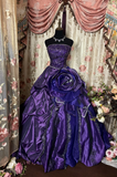 Dark Purple Strapless A-Line Satin Retro Long Party Dress Evening Ball Gown, HZ0319