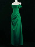 Elegant Green Off Shoulder A-Line Satin Long Formal Party Dress, HZ0319