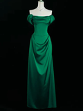 Elegant Green Off Shoulder A-Line Satin Long Formal Party Dress, HZ0319