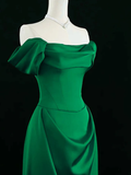 Elegant Green Off Shoulder A-Line Satin Long Formal Party Dress, HZ0319