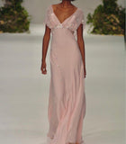 Light Pink V Neck Sheath Chiffon Vintage Long Evening Party Dress, HZ0319
