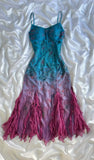 Ombre Spaghetti Straps Ruffles Beading Sheath Long Evening Party Dress, HZ0319
