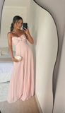 Pretty Pink A-Line Strapless Chiffon Long Party Dress Wedding Guest Dress, HZ0319