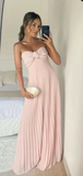 Pretty Pink A-Line Strapless Chiffon Long Party Dress Wedding Guest Dress, HZ0319