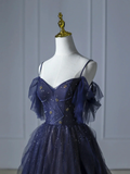 Elegant Green Straps Off Shoulder A-Line Tulle Long Formal Prom Dress, HZ0319