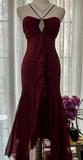 Elegant Burgundy Strapless Mermaid Long Prom Dress Vintage Party Dress, HZ0319