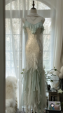 Gorgeous Straps Beading Ruffles Mermaid Long Prom Dress Vintage Party Dress, HZ0319