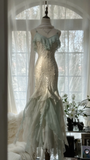 Gorgeous Straps Beading Ruffles Mermaid Long Prom Dress Vintage Party Dress, HZ0319