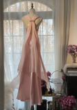 Elegant Pink V Neck Sheath Satin Vintage Long Party Dress Evening Gown, HZ0319