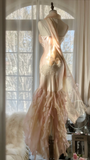 Light Pink Straps Mermaid Tiered Beaing Vintage Long Party Dress Evening Gown, HZ0319