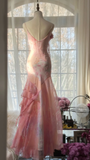 Pink Spaghetti Straps Beaing Chiffon Vintage Long Party Dress Evening Gown, HZ0319