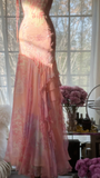 Pink Spaghetti Straps Beaing Chiffon Vintage Long Party Dress Evening Gown, HZ0319