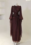Modest Long Sleeves Sheath Chiffon Elegant Long Formal Party Dress, HZ0319