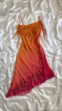 Orange Ombre Straps Sheath Beading Vinatge Midi Party Dress Evening Dresses, HZ0319