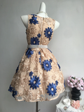 Retro Floral Applique Pearl Belt Design A-line Elegant Homecoming Dress Birthday Dress Party Dress HZ0319