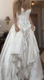 Elegant White Strapless A-Line Satin Appliques Wedding Dress Bridal Dress, HZ0319