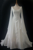 Retro White A-Line Chiffon Vintage Wedding Dress Bridal Dress with Cape Sleeves, HZ0319