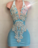 V-neck Sparkly Silver Beaded Women Birthday Party Gowns Short Prom Dress, HZ0319