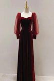Modest Long Sleeve Deep Red Velvet Evening HZ0319