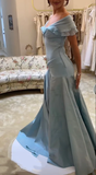 Light Blue V Neck A-Line Vintage Prom Dress Evening Gown HZ0319