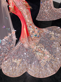 Gorgeous Shiny Beaded Exquisite Embroidery 3D Butterflies Mermaid Floor-length Evening Dress Prom Dresses HZ0319
