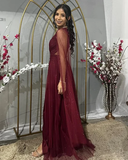Black One Shoulder A-Line Tulle Long Formal Prom Dress HZ0319