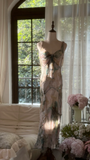 Vintage Shinny Spaghetti Strap Backless Sweetheart Design Romantic Chiffon Evening Dress Prom Dress HZ0319