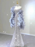 Stunning Silver Sweetheart Sequins Mermaid Long Formal Party Dress HZ0319
