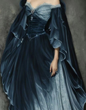 Dark Navy Off Shoulder A-Line Retro Long Party Dress Birthday Outfits, HZ0319